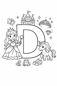 tegning af bogstavet D – Prinsesse tema