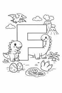 tegning af bogstavet F – Dinosaur tema