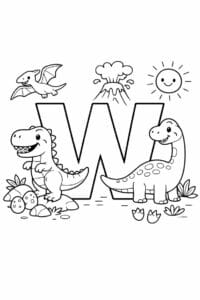 tegning af bogstavet W – Dinosaur tema