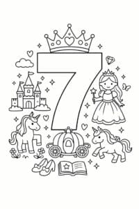 tegning af tallet 7 – Prinsesse tema