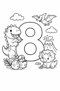 tegning af tallet 8 – Dinosaur tema