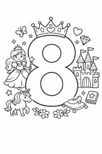 tegning af tallet 8 – Prinsesse tema