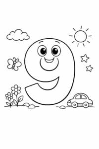 tegning af tallet 9 – Simpel